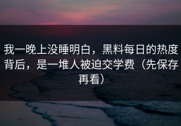 我一晚上没睡明白，黑料每日的热度背后，是一堆人被迫交学费（先保存再看）