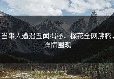 当事人遭遇丑闻揭秘，探花全网沸腾，详情围观