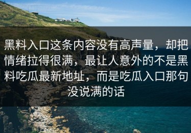 黑料入口这条内容没有高声量，却把情绪拉得很满，最让人意外的不是黑料吃瓜最新地址，而是吃瓜入口那句没说满的话