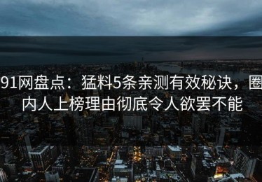 91网盘点：猛料5条亲测有效秘诀，圈内人上榜理由彻底令人欲罢不能