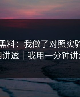 关于91黑料：我做了对照实验：我把真相讲透｜我用一分钟讲清楚