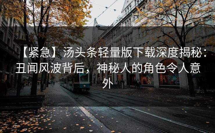 【紧急】汤头条轻量版下载深度揭秘：丑闻风波背后，神秘人的角色令人意外