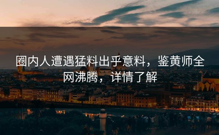 圈内人遭遇猛料出乎意料，鉴黄师全网沸腾，详情了解
