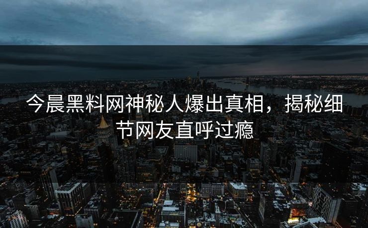 今晨黑料网神秘人爆出真相，揭秘细节网友直呼过瘾