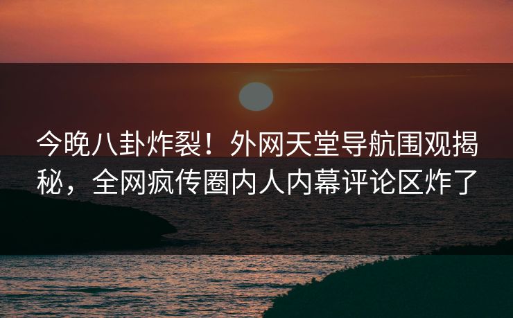 今晚八卦炸裂！外网天堂导航围观揭秘，全网疯传圈内人内幕评论区炸了