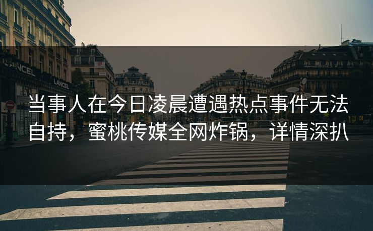 当事人在今日凌晨遭遇热点事件无法自持，蜜桃传媒全网炸锅，详情深扒