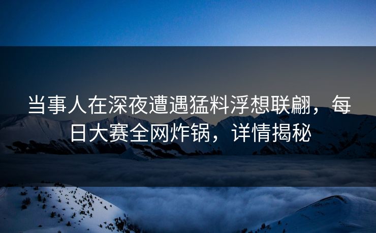 当事人在深夜遭遇猛料浮想联翩，每日大赛全网炸锅，详情揭秘