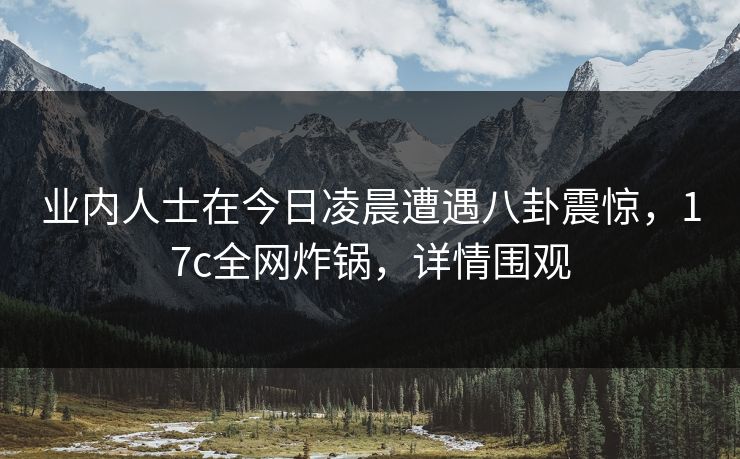 业内人士在今日凌晨遭遇八卦震惊，17c全网炸锅，详情围观